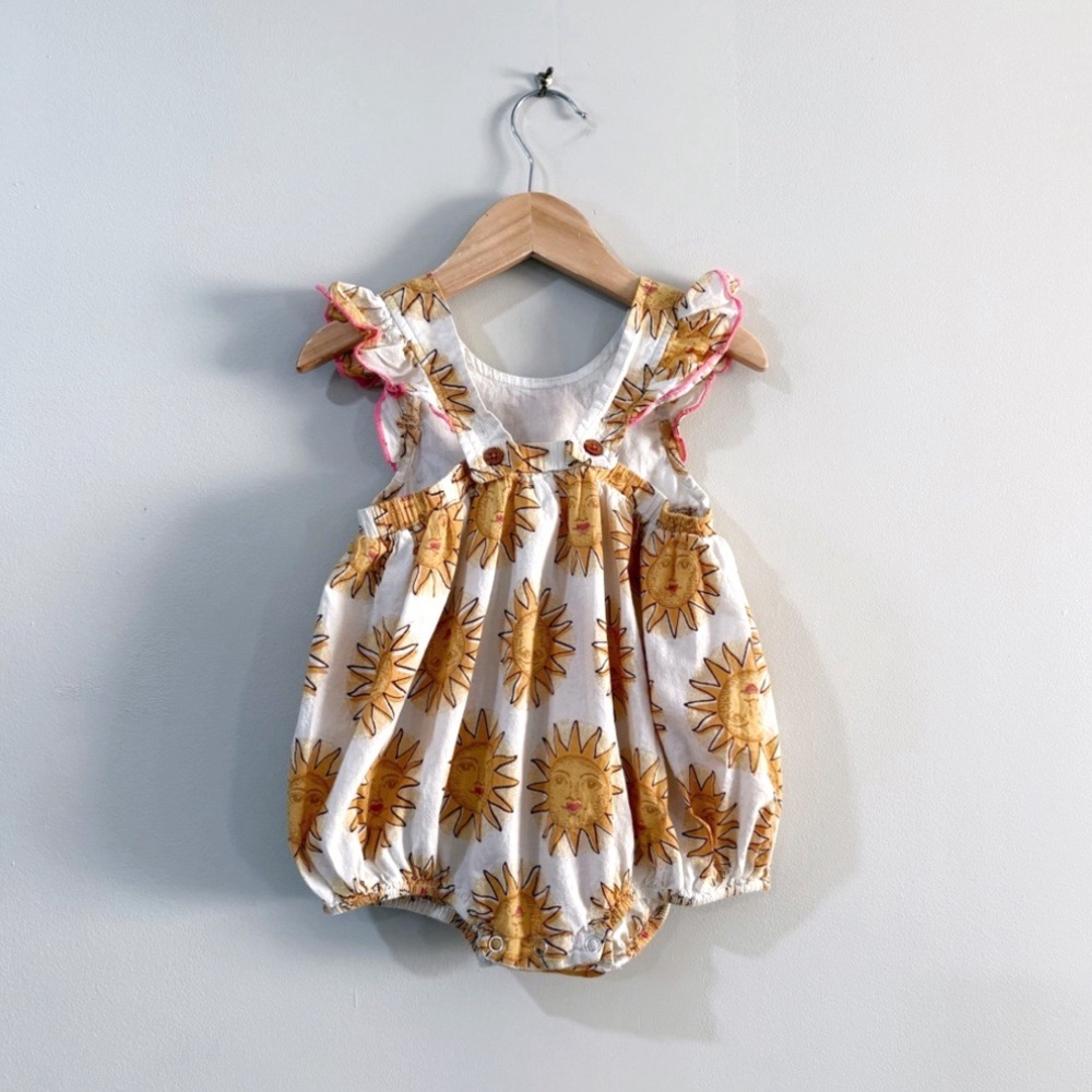 Pink Chicken Baby Romper 12–18M Sun Print Bubble Outfit 100% Cotton - Picture 2 of 6